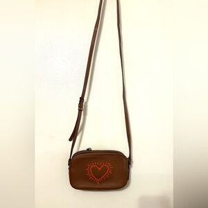 NWT Coach X Keith Haring Brown Leather Crossbody Bag with Heart Design